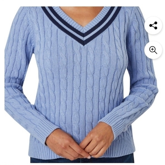 Lands' End Women's V-Neck Cable Sweater - Picture 4 of 7